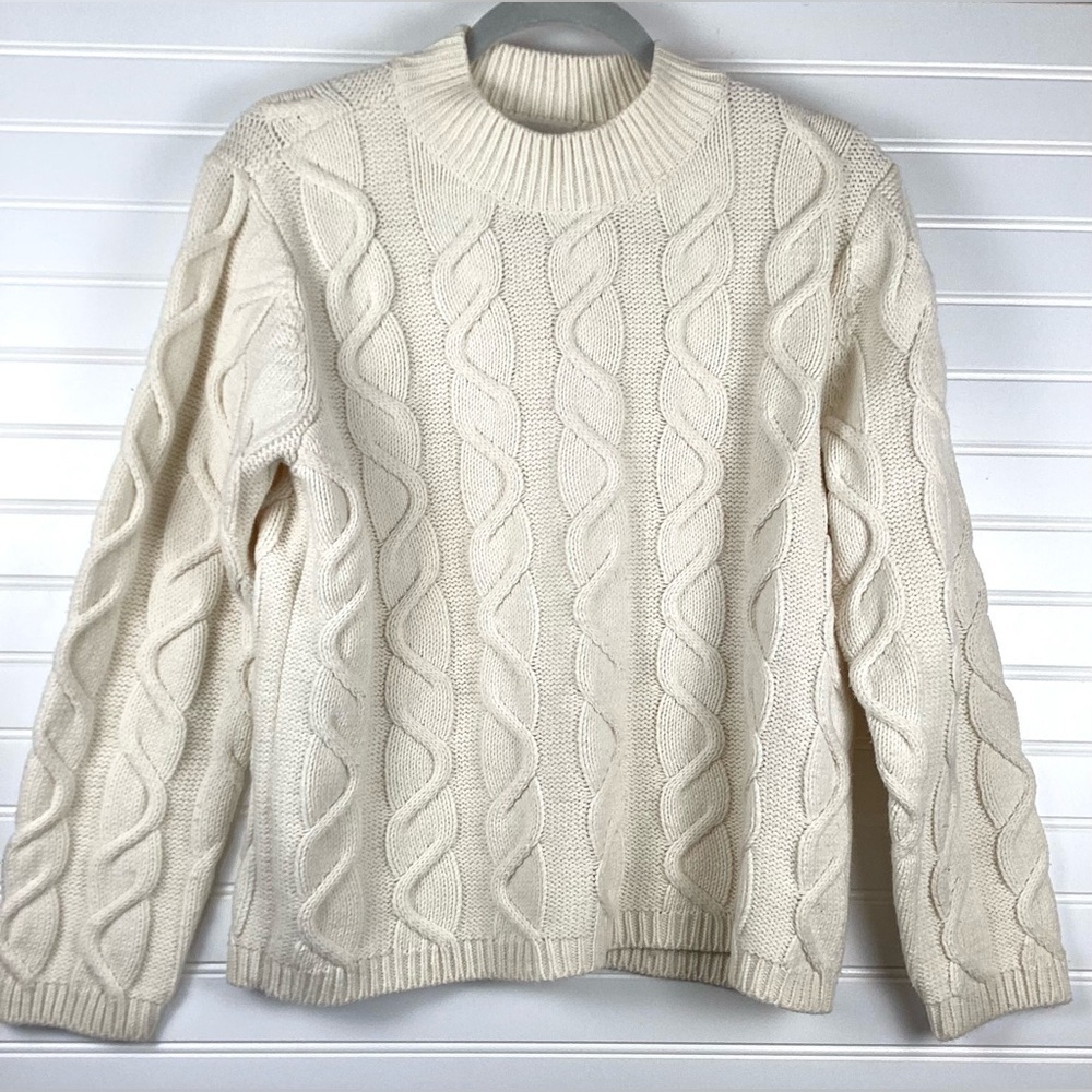 Liz Claiborne Ivory Wool Blend Cable Knit Sweater Size Medium Soft